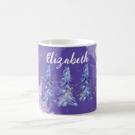 Lila Weihnachtsbaum Golden Snowflakes Kaffeetasse