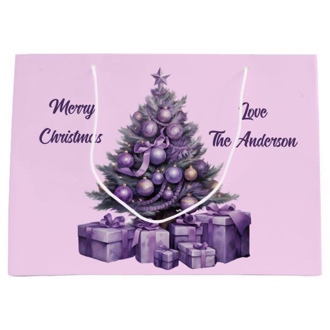 Lila Weihnachtsbaum Große Geschenktüte (Vorderseite)