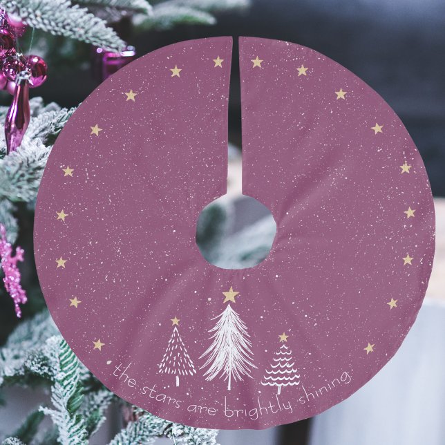 Lila Weihnachtsbaum-Rock-Gold-Stars Polyester Weihnachtsbaumdecke (Purple Christmas Tree Skirt, Gold Stars, Brushed Polyester Tree Skirt)