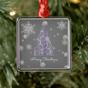 Lila Weihnachtsbaum und Schneeflocken Ornament Aus Metall