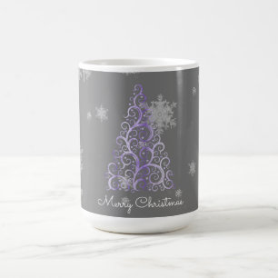Lila Weihnachtsbaum- und Schneeflocken-Tasse Kaffeetasse