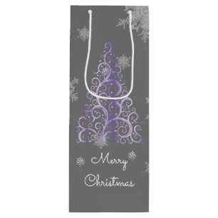 Lila Weihnachtsbaum und Schneeflocken Weinbeutel Geschenktüte Für Weinflaschen