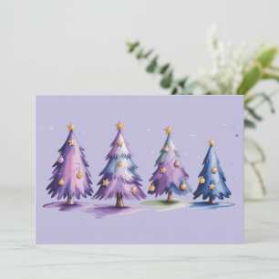 Lila Weihnachtsbäume Winterurlaub Feiertagskarte