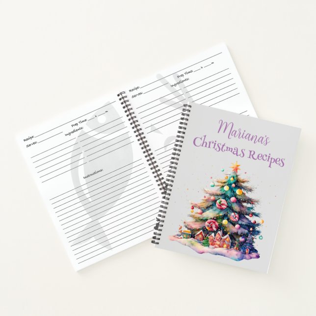 Lila Weihnachtsbaumrezept Notizbuch (Innenseite)