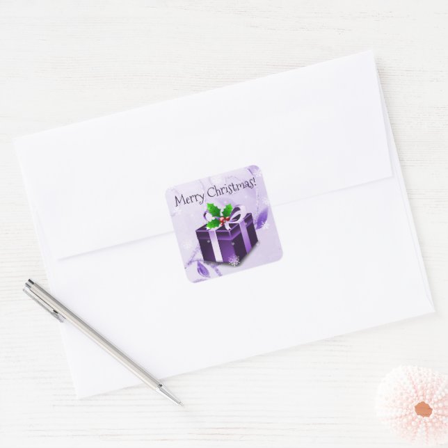 Lila Weihnachtsgeschenksticker Quadratischer Aufkleber (Umschlag)