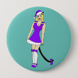 Lila Weihnachtskater Button