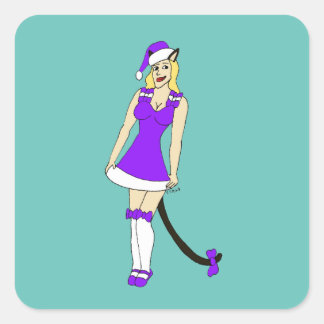 Lila Weihnachtskater Quadratischer Aufkleber