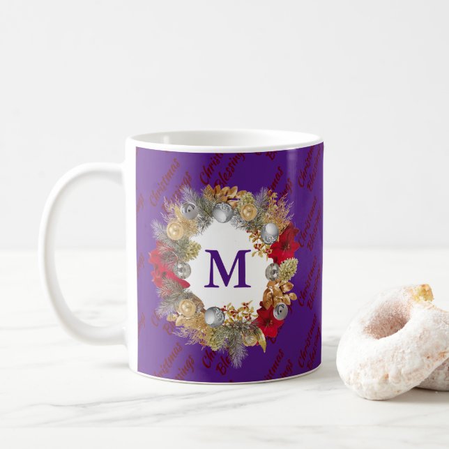 Lila Weihnachtskranz Kaffeetasse (Mit Donut)