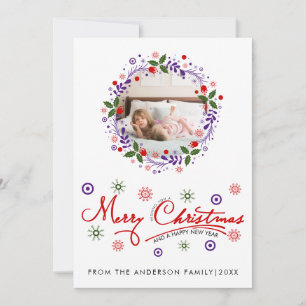 Lila Weihnachtskranz, Schrift-Typografie-Foto Feiertagskarte