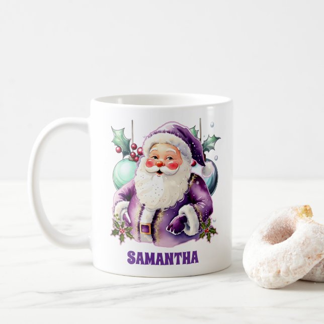 Lila Weihnachtsmann Heiße Tasse (Mit Donut)