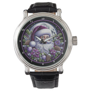 Lila Weihnachtsmann Mondnacht-Feiertag Armbanduhr