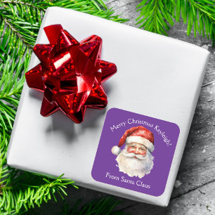 Lila Weihnachtsmann Süßes individuelles Weihnachts Quadratischer Aufkleber