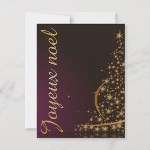 Lila Weihnachtsmotiv mit goldenem Weihnachtsbaum Einladung