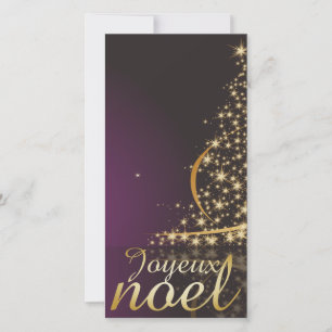 Lila Weihnachtsmotiv mit goldenem Weihnachtsbaum Feiertagskarte