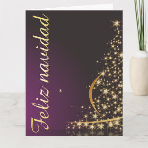 Lila Weihnachtsmotiv mit goldenem Weihnachtsbaum Karte