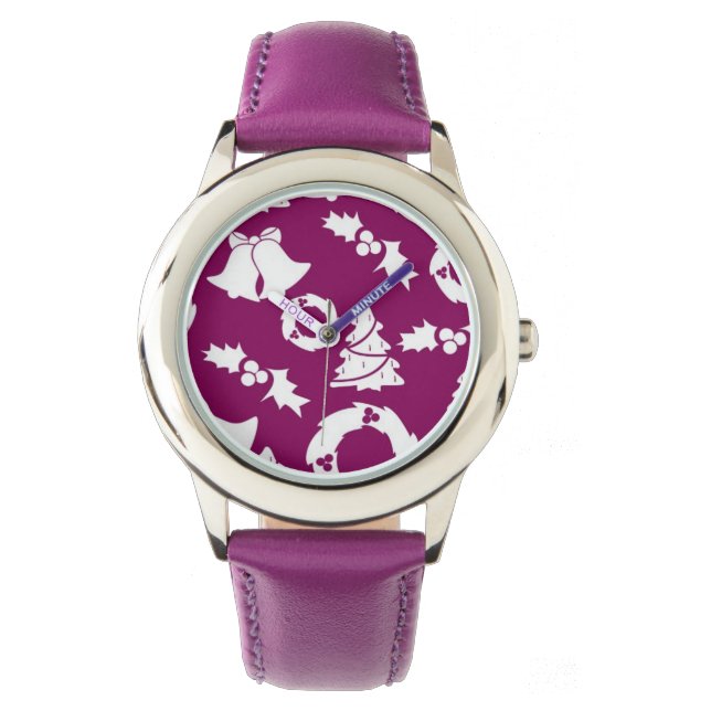 Lila Weihnachtsmuster Armbanduhr (Vorderseite)