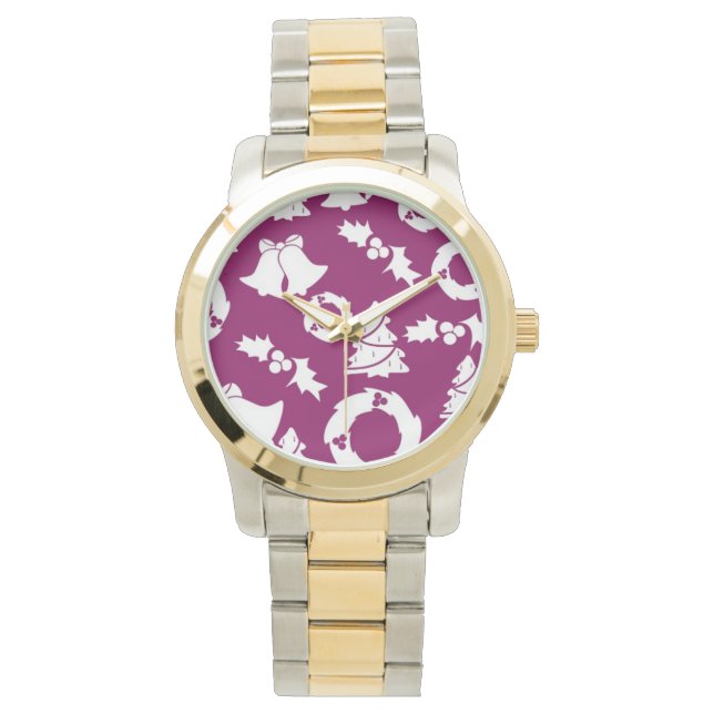 Lila Weihnachtsmuster Armbanduhr (Vorderseite)