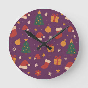 Lila Weihnachtsmuster Ästhetik – Süße Feiertage Runde Wanduhr