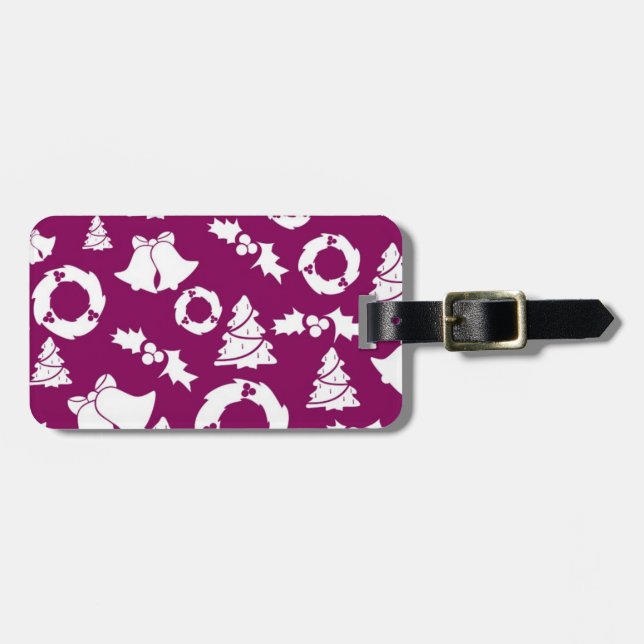 Lila Weihnachtsmuster Gepäckanhänger (Vorderseite horizontal)