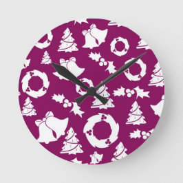 Lila Weihnachtsmuster Runde Wanduhr