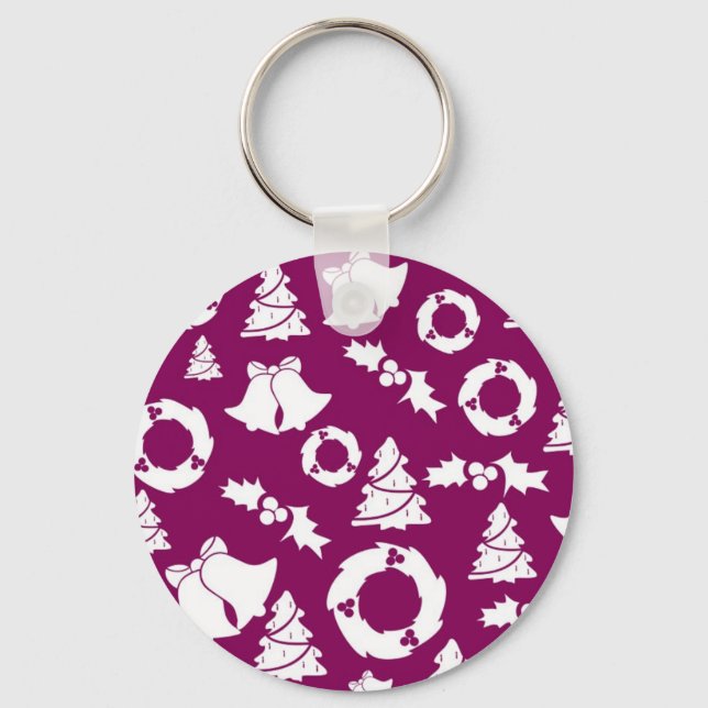 Lila Weihnachtsmuster Schlüsselanhänger (Vorderseite)