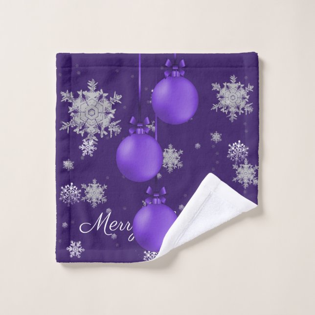 Lila Weihnachtsschmuck Handtuch Set (Waschlappen)
