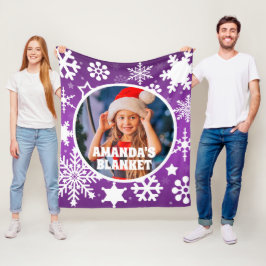 Lila Weihnachtsschneeflocken Custom Kids Foto Fleecedecke