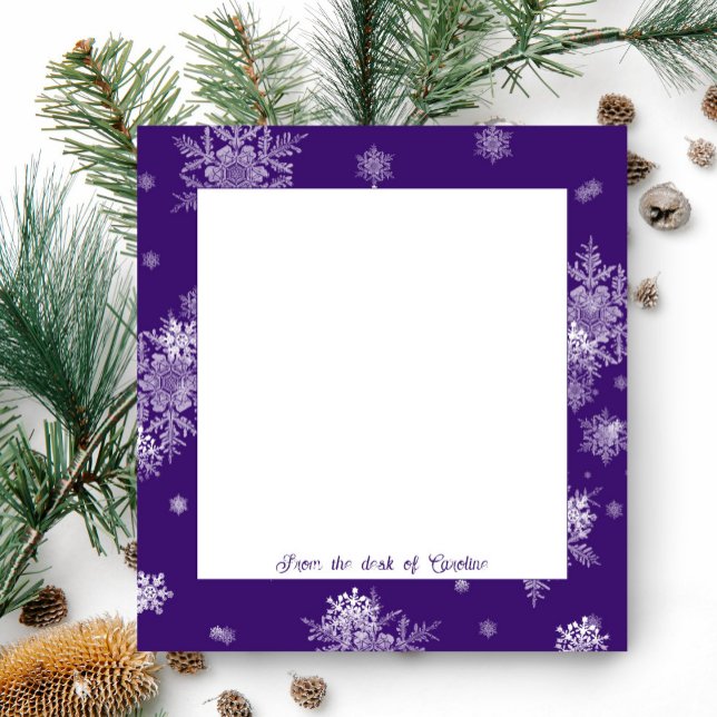Lila Weihnachtsschneeflocken Notepad Notizblock (Purple Christmas Snowflakes Personalized Notepad)