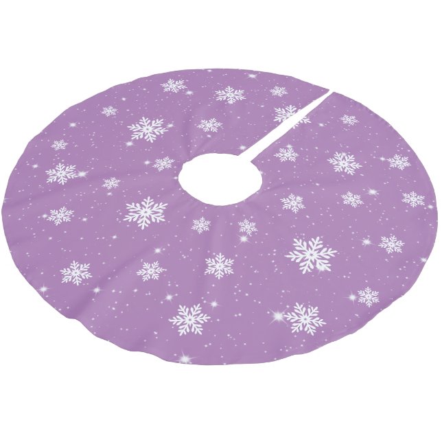 Lila Weihnachtsstars Schneeflocken Wintermuster Polyester Weihnachtsbaumdecke (Schrägansicht)