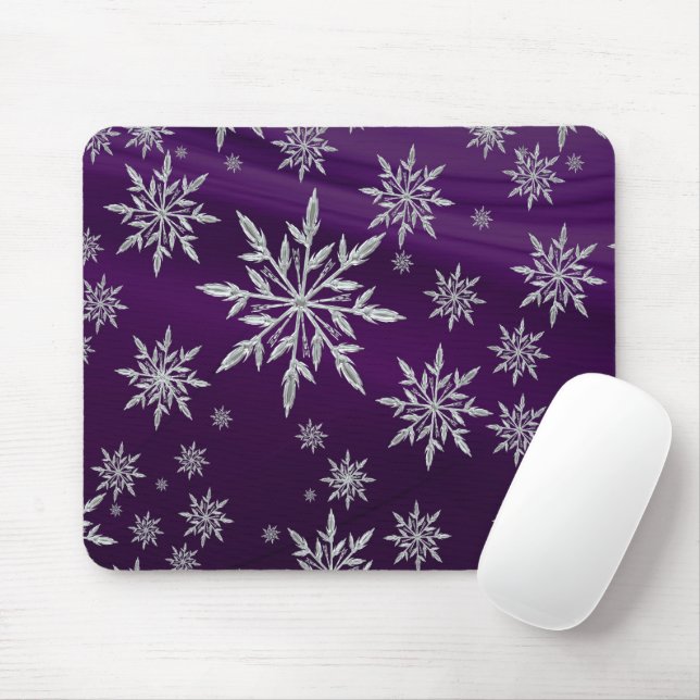 Lila Weihnachtssterne mit weißem Eiskristall Mousepad (Mit Mouse)