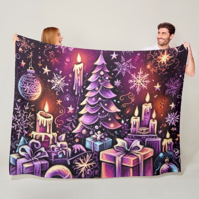 Lila Weihnachtsthema Hard Pastel Zeichnend Fleecedecke (Beispiel)