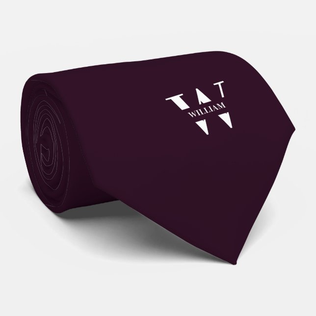 Lila Wein Farbe Elegantes Monogramm + Name Krawatte (Gerollt)