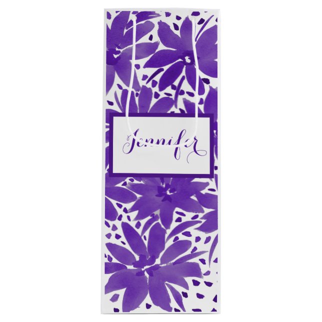 Lila Wein Personalisierte Blumenbeutel Geschenktüte Für Weinflaschen (Vorderseite)