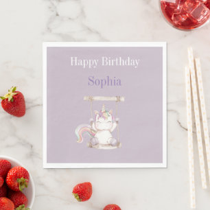 Lila Weiß Einhorn Schaukel Geburtstag Serviette