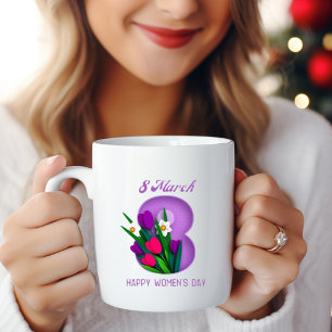 Lila Weiß Elegant 8 März Glücklicher Frauentag Zweifarbige Tasse