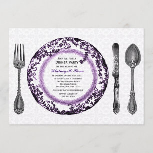 Lila Weiß Feines Abendessen Dinnerparty Einladung