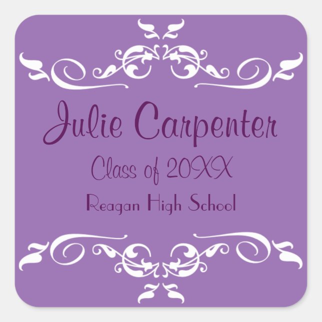 Lila & weiß Geblüht - Abschluss-Aufkleber auf der  Quadratischer Aufkleber (Vorderseite)