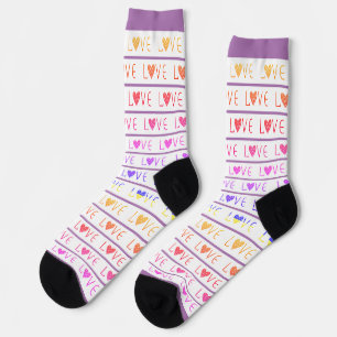 LILA & WEIß GESTREIFT VALENTINSTAG LIEBE SOCKEN