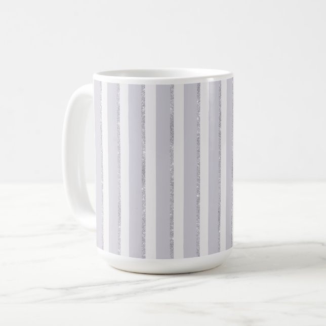 Lila Weiß Glitzer Streifen Kaffeetasse (Vorderseite Links)