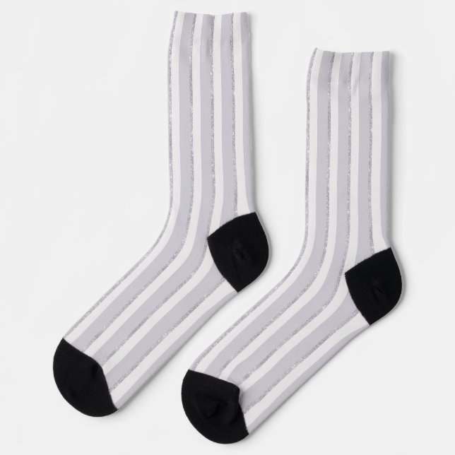 Lila Weiß Glitzer Streifen Socken (Linkes Detail)