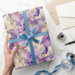 Lila Weiß Gold Abstrakt Floral Geburtstag Geschenkpapier