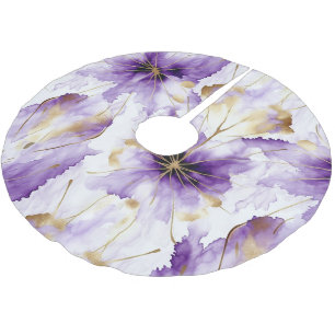 Lila Weiß Gold Abstrakt Iris Blumen Polyester Weihnachtsbaumdecke