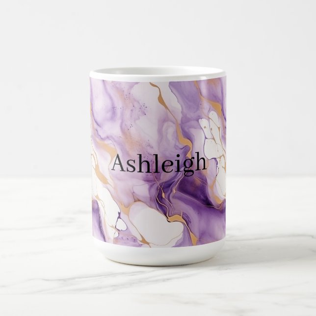 Lila Weiß Gold Abstrakt Kaffeetasse (Mittel)