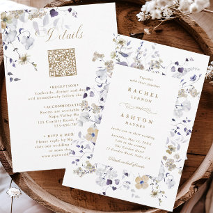 Lila Weiß Gold Blumen Hochzeit Alles in Einem Einladung