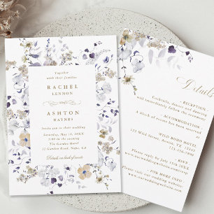 Lila Weiß Gold Blumen Hochzeit Alles in Einem Einladung
