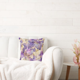 Lila Weiß Gold Iris Blumen Abstract Kissen