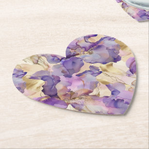 Lila Weiß Gold Iris Floral Abstract Untersetzer