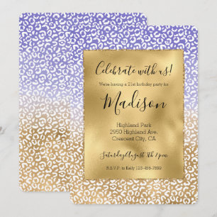 Lila Weiß Gold Ombre Leoparden Druck Einladung