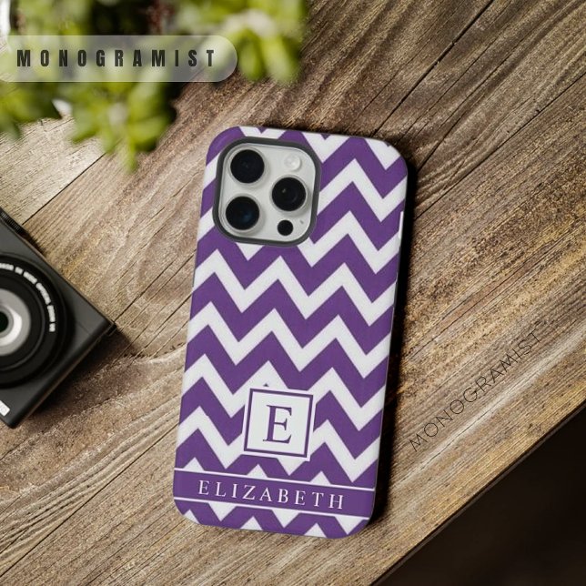 Lila  Weiß, individuell einstellbar, Zickzack iPhone Hülle (Customizable Dark Violet Purple White Chevron iPhone Case)