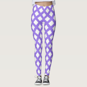 Lila Weiß Karo Diamant Muster Leggings